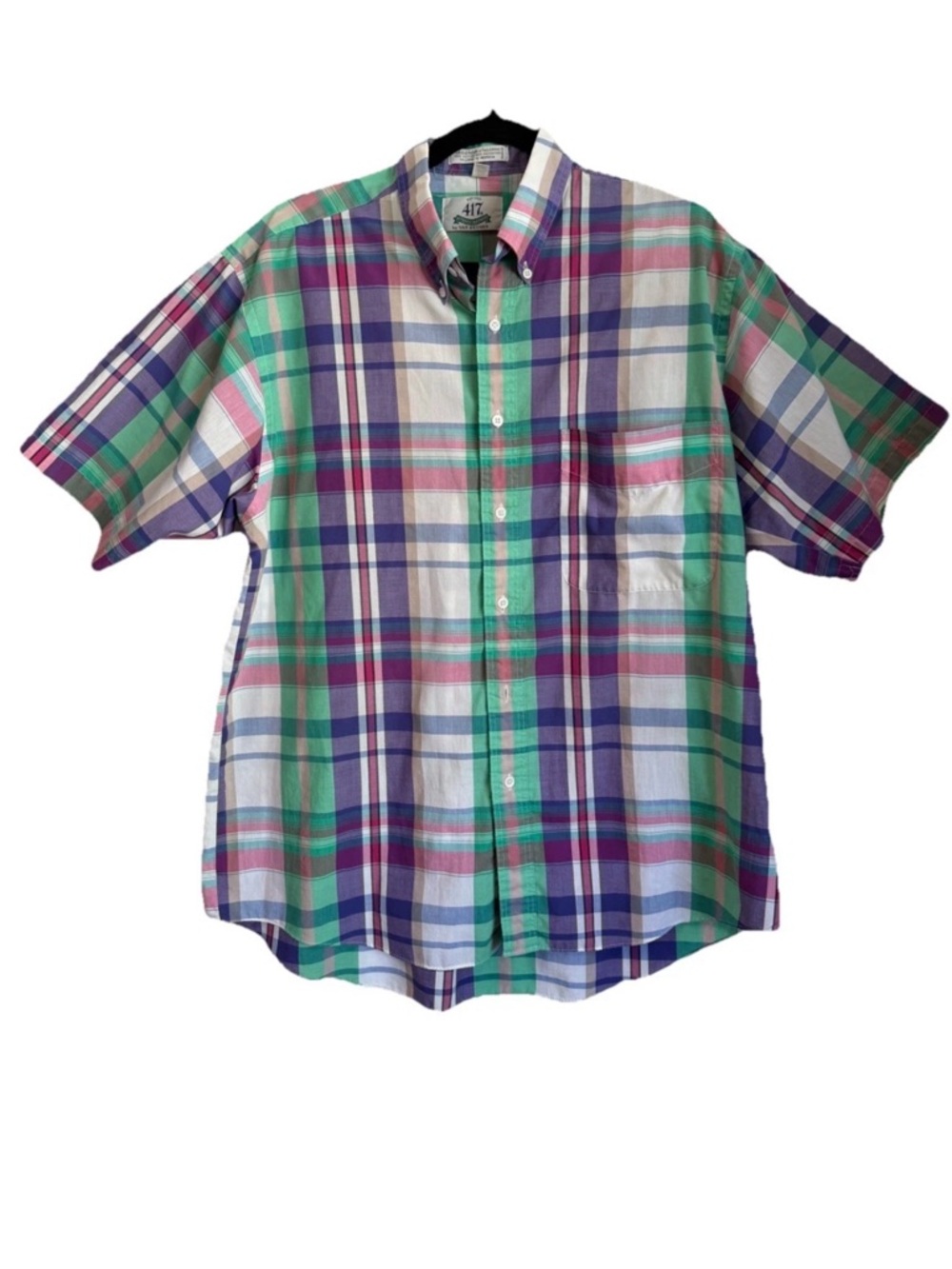 Men Vintage Van Heusen Multicolor Plaid Short Sleeve Button-Down Shirt